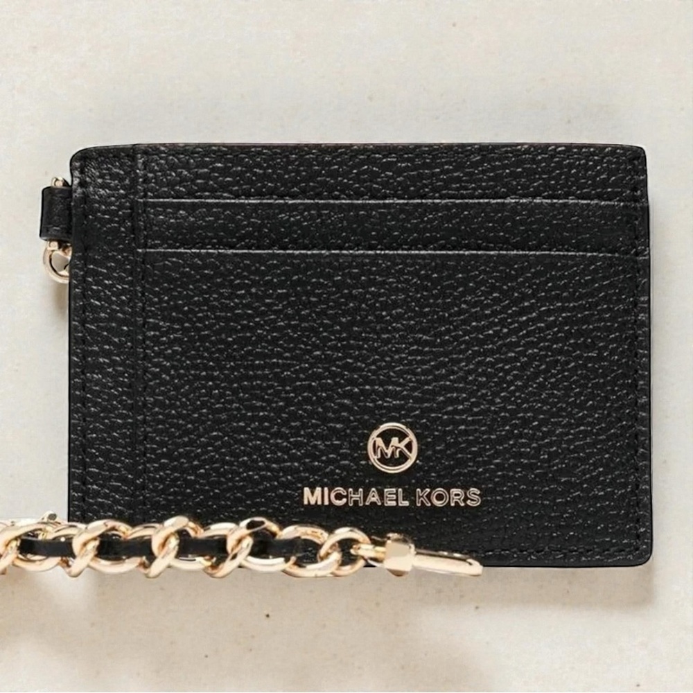 NWT Michael Kors Pebbled Leather Jet Set Charm Black Card Holder Unisex - Picture 3 of 5